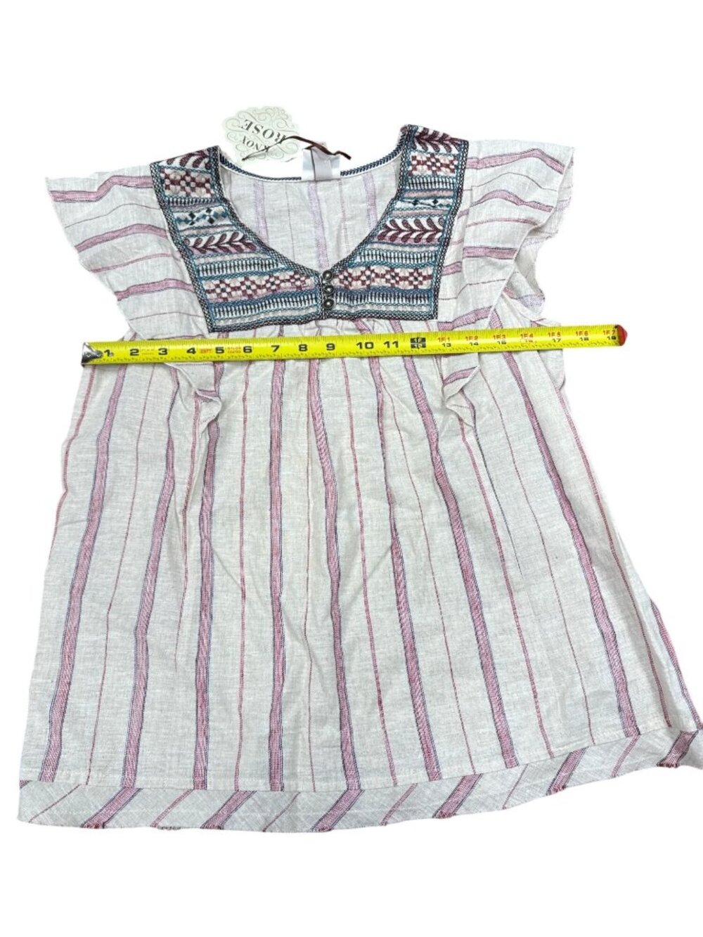 Knox Rose S Embroidered Striped Cotton Linen Blend Sleeveless Tunic Top Made In - Picture 6 of 9